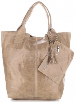 Torebka skórzana Shopper bag Lakier Beżowa