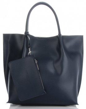 Vittoria Gotti firmowa Torebka Skórzana Elegancki Shopper Made in Italy Granatowa