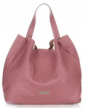 Włoska Torba Skórzana ShopperBag Vittoria Gotti Brudny Róż