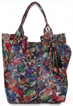 Skórzany Shopper Bag VITTORIA GOTTI Made in Italy w Motyle Multikolor - Czarna