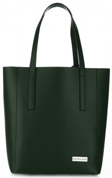Elegancka Torebka Skórzana Vittoria Gotti ShopperBag XL z Kosmetyczką Butelkowa Zieleń