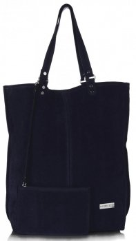 Uniwersalna Torba Skórzana Firmowy Shopper Vittoria Gotti w rozmiarze XXL Zamsz Naturalny wysokiej jakości Granatowa