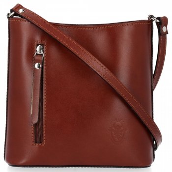 Klasyczna Torebka Listonoszka Skórzana Genuine Leather Pelle Brązowa