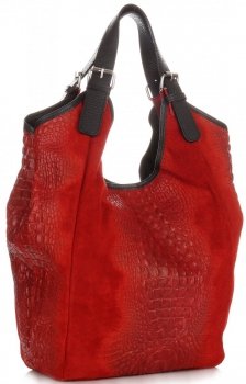 Duża Torba skórzana Shopper XXL Aligator Czerwona
