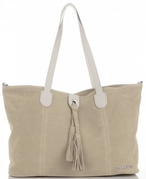 Torebka Skórzana marki Vittoria Gotti Modny Shopper Made in Italy Beżowa