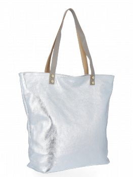 Modne Torebki Skórzane Włoski Shopper Bag firmy Vittoria Gotti Srebrna