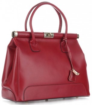 Duży Włoski Kufer ze Skóry Licowej Genuine Leather Czerwony
