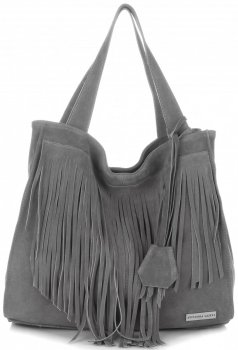 Vittoria Gotti Uniwersalna Torba Skórzana XL w stylu Boho Szara