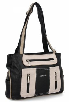 Torebka Damska Shopper Bag 2 Komory firmy Hernan 3892-1 Czarna/Beżowa