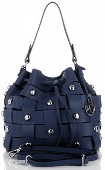Vittoria Gotti Modna Torebka Skórzana Unikatowy Shopper Made in Italy Granatowa