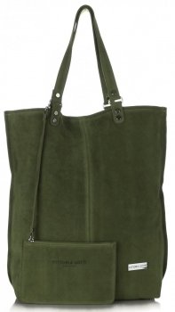 Uniwersalna Torba Skórzana Firmowy Shopper Vittoria Gotti w rozmiarze XXL Zamsz Naturalny wysokiej jakości Zielona