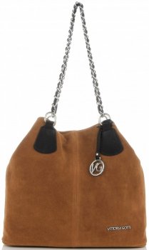 Vittoria Gotti Modna Torebka Skórzana Ekskluzywny Shopper Made in Italy Ruda