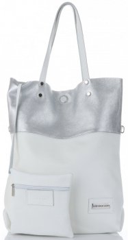 GEANȚĂ DIN PIELE shopper bag Vittoria Gotti alb V6538