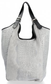 GEANȚĂ DIN PIELE shopper bag Vera Pelle gri deschis 9551