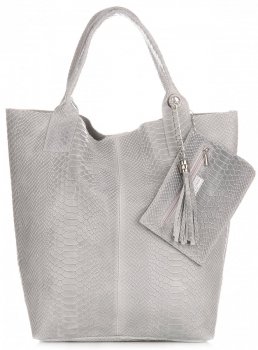 GEANȚĂ DIN PIELE shopper bag Genuine Leather gri deschis 777
