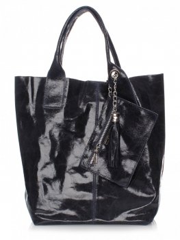 GEANȚĂ DIN PIELE shopper bag Genuine Leather bleumarin 788