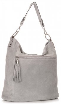 GEANȚĂ DIN PIELE shopper bag Genuine Leather gri deschis 1330