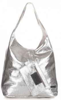 GEANȚĂ DIN PIELE shopper bag Vittoria Gotti argint V5012