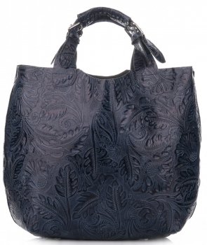 Kožené kabelka shopper bag Genuine Leather modrá K216