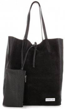 Kožené kabelka shopper bag Vittoria Gotti čierna V602