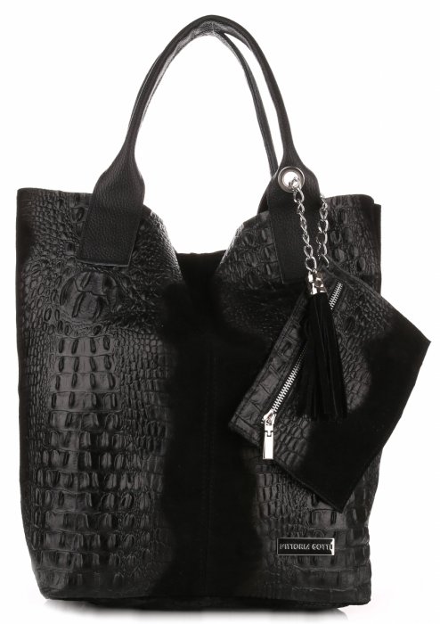 Kožené kabelka shopper bag Vittoria Gotti černá V877