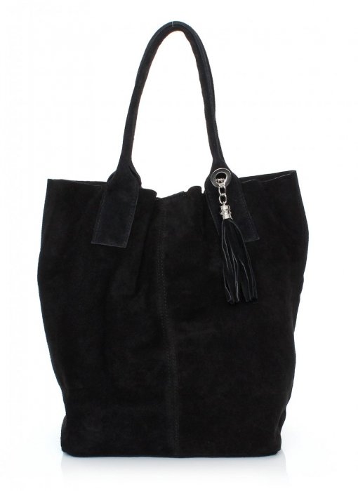 Kožené kabelky Shopperbag přírodní semiš černá