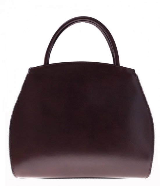 Kožená kabelka kufřík s možností rozšíření čokoláda
