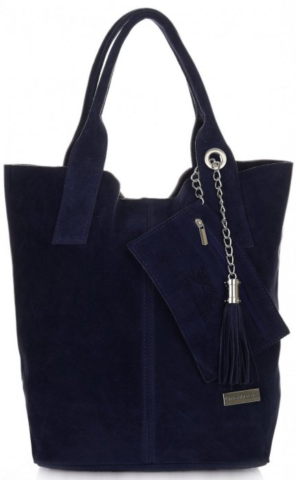 Kožené kabelka shopper bag Vittoria Gotti tmavě modrá V5190