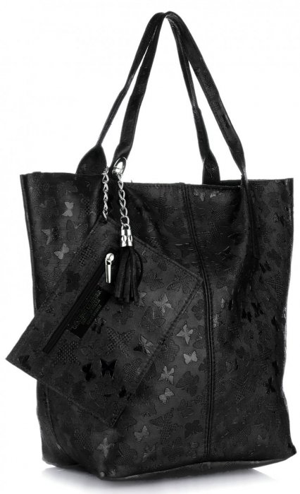 Kožené kabelka shopper bag Genuine Leather černá 555