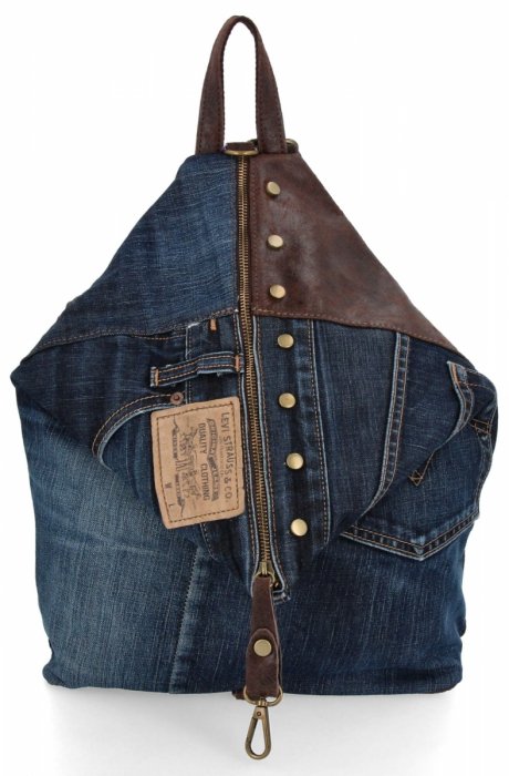Módní dámský batoh ve velikosti XL 5883 čokoládový/džínový