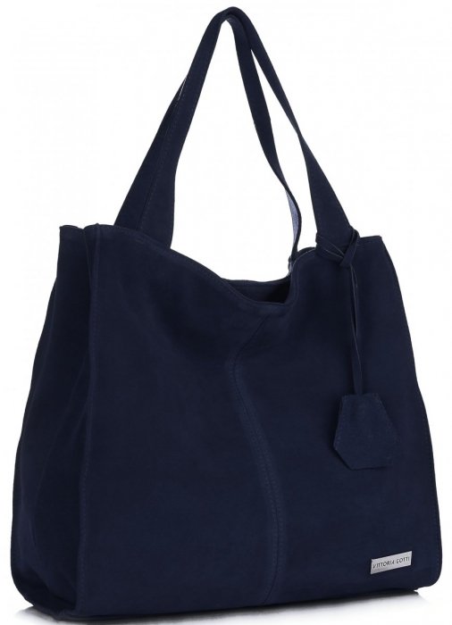 Kožené kabelka shopper bag Vittoria Gotti tmavě modrá V501