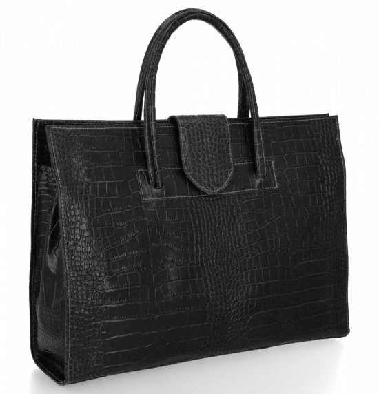 Kožená taška Aktovka s aligátorovým vzorem 816 Černá