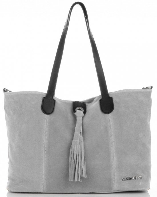 Kožené kabelka shopper bag Vittoria Gotti světle šedá V3076