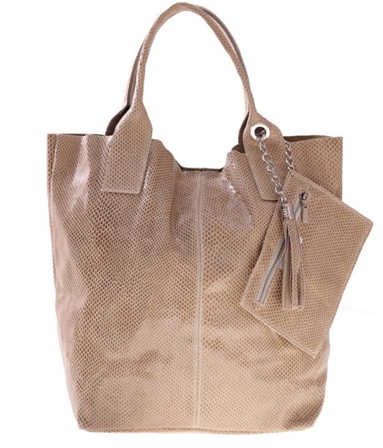 Kožené kabelky Shopper bag Lakované béžová