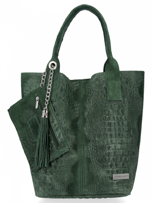 Bőr táska shopper bag Vittoria Gotti palackzöld B23