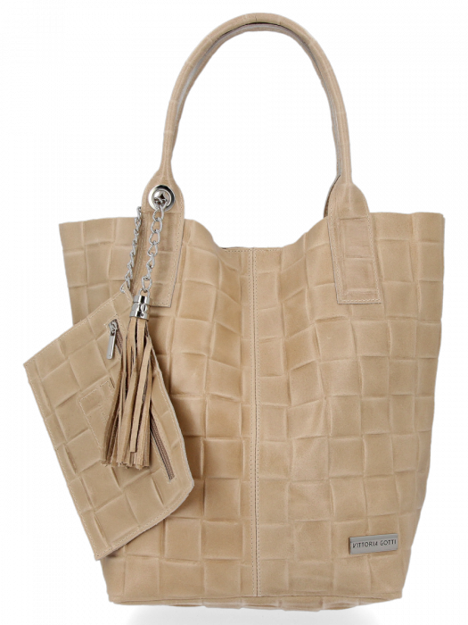 Bőr táska shopper bag Vittoria Gotti bézs B22