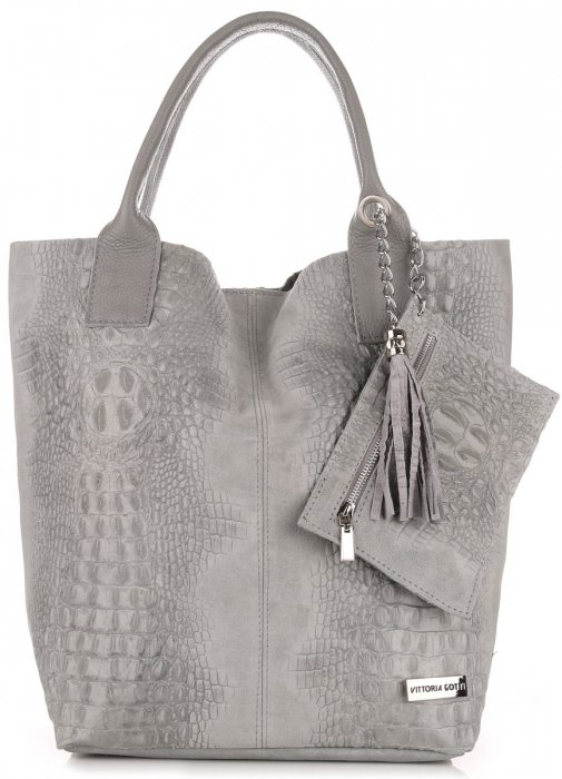 Bőr táska shopper bag Vittoria Gotti világosszürke V877