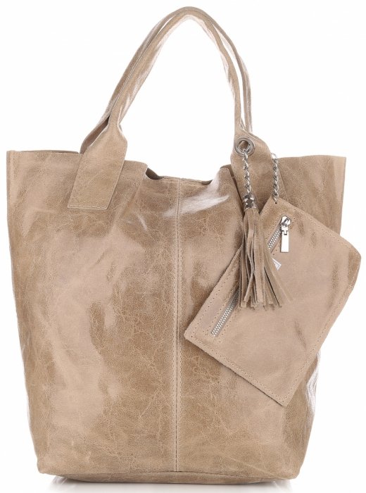 Torebka skórzana Shopper bag Lakier Beżowa