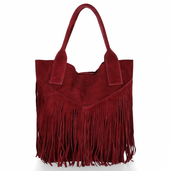 Firmowy Włoski Shopper w stylu Boho Vittoria Gotti Bordowa