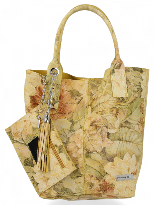 GEANȚĂ DIN PIELE shopper bag Vittoria Gotti galben VG91