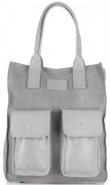 GEANȚĂ DIN PIELE shopper bag Vittoria Gotti gri deschis V27A