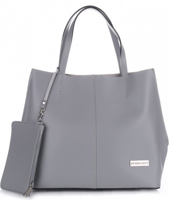 GEANȚĂ DIN PIELE shopper bag Vittoria Gotti gri deschis V8