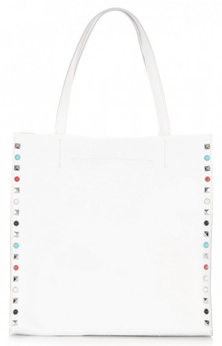 GEANȚĂ DIN PIELE shopper bag Genuine Leather alb 5013
