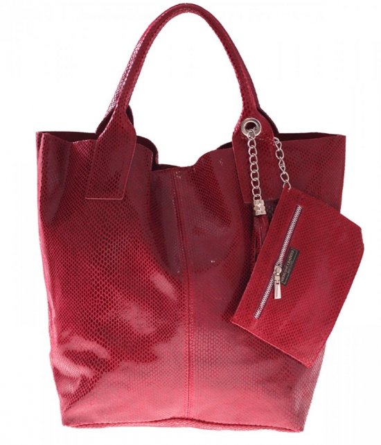 GEANȚĂ DIN PIELE shopper bag Genuine Leather roșu 555