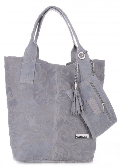 GEANȚĂ DIN PIELE shopper bag Vittoria Gotti gri V10