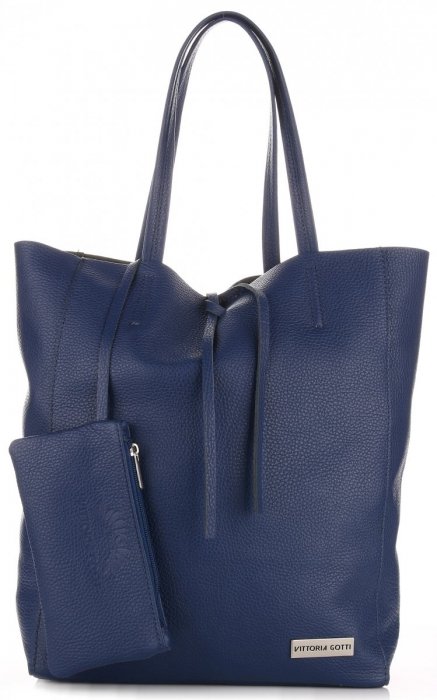 GEANȚĂ DIN PIELE shopper bag Vittoria Gotti bleumarin V775