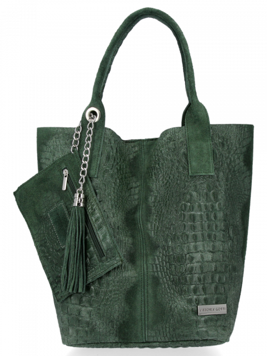 Kožené kabelka shopper bag Vittoria Gotti fľašková zelená B23