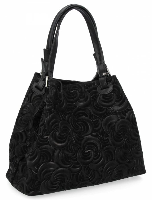 Talianska kožená taška Shopper Bag v módnych vzoroch 5566-S čierna