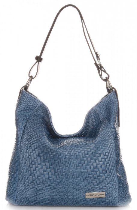 Kožené kabelka shopper bag Vittoria Gotti modrá V2054