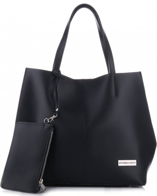 Kožené kabelka shopper bag Vittoria Gotti čierna V8